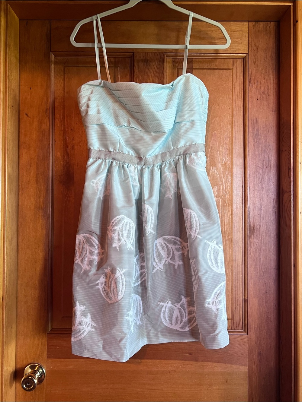 BCBGMaxAzria Light Blue Floral Jacquard on Taffeta Fit-and-Flare Dress